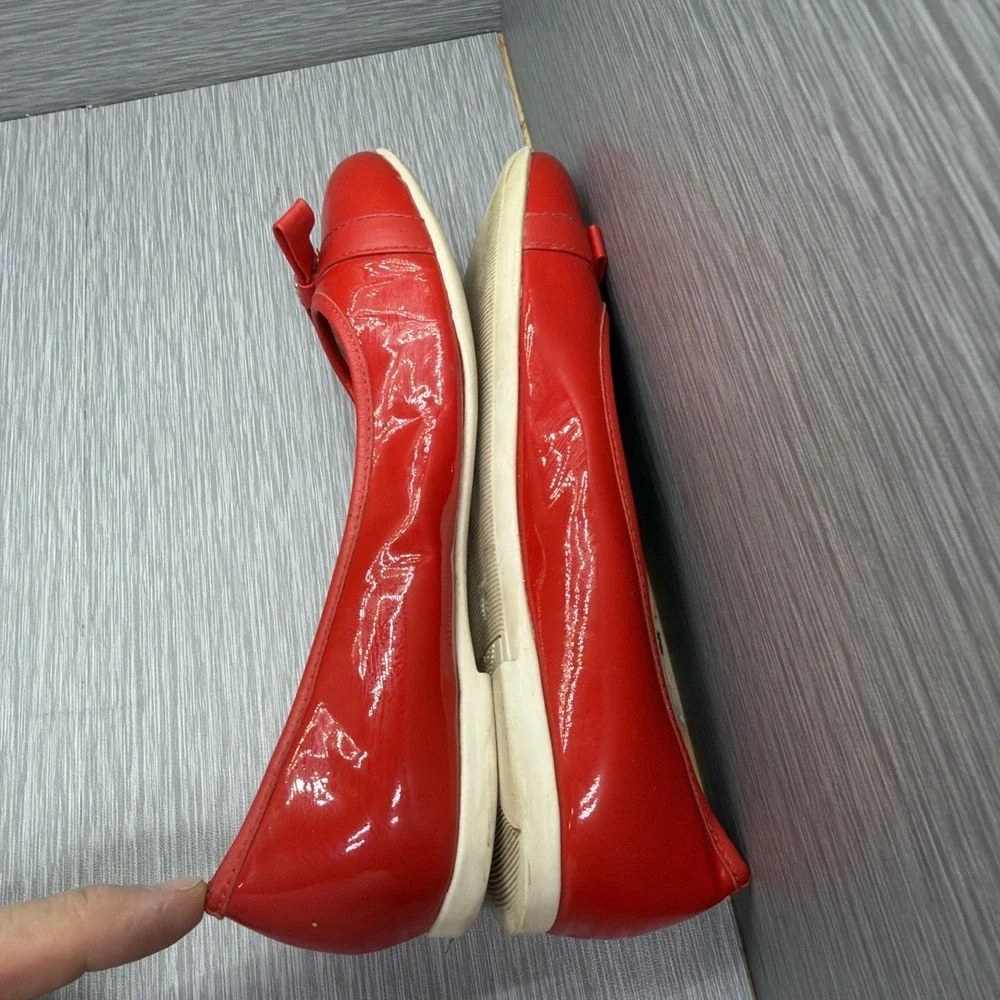 Girls Red Patent Leather Ballet Flats Armani Designer Slip On Shoes EU 34 US 3-4